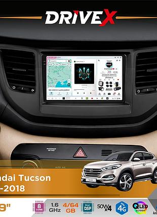 Штатна магнітола для hyundai tucson 2015-2018 drivex s4 qled 9" android 8-ядерний 1.6ггц 4x64гб sim-картка 3g/4g tda7851 4x50w dsp