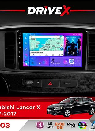 Штатная магнитола для mitsubishi lancer x 2007-2017 drivex a-903 qled 9" android 4-ядерный 2+32гб 4x50w(tda7851) беспроводной