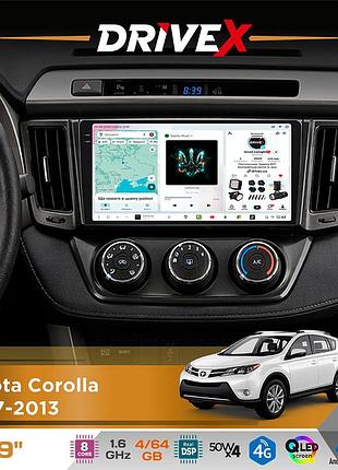 Штатна магнітола для toyota corolla 2007-2013 drivex s4 qled 9" android 8-ядерний 1.6ггц 4x64гб sim-картка 3g/4g tda7851 4x50w dsp