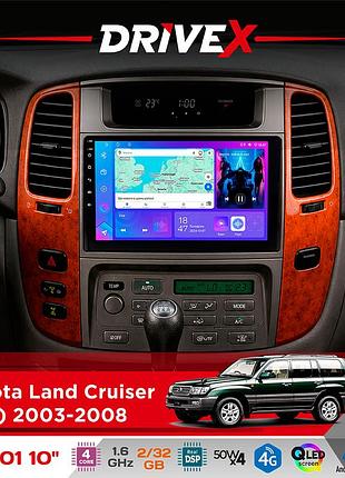 Штатна магнітола для toyota land cruiser (100) 2003-2008 drivex a-1001 10" android 4-ядерний 2+32гб 4x45w бездротовий carplay та