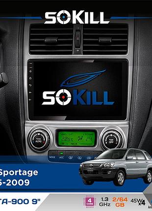 Штатна магнітола для kia sportage 2005-2009 sokill delta-900 9" android 4-ядерний 2+64гб 4x45w бездротовий carplay та androidauto