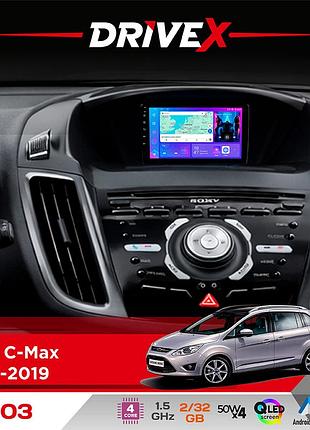 Штатная магнитола для ford c-max 2010-2019 drivex a-903 qled 9" android 4-ядерный 2+32гб 4x50w(tda7851) беспроводной carplay и