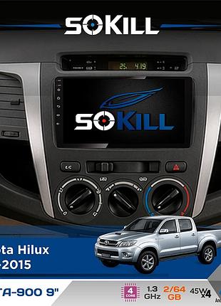 Штатная магнитола для toyota hilux 2011-2015 sokill delta-900 9" android 4-ядерный 2+64гб 4x45w беспроводной carplay и androidauto