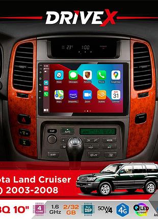 Штатная магнитола для toyota land cruiser (100) 2003-2008 drivex un8 qled 10" android 4-ядерный 2x32гб 4x45w беспроводной carplay и