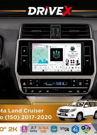 Штатна магнітола для toyota land cruiser prado (150) 2017-2020 drivex s7 2k qled 10" android 8-ядерний 2.7ггц 6x64гб sim-картка