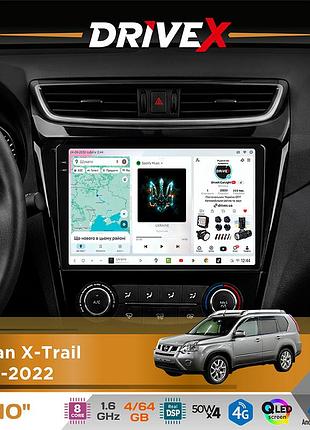 Штатная магнитола для nissan x-trail 2014-2022 drivex s4 qled 10" android 8-ядерный 1.6ггц 4x64гб sim-карта 3g/4g tda7851 4x50w