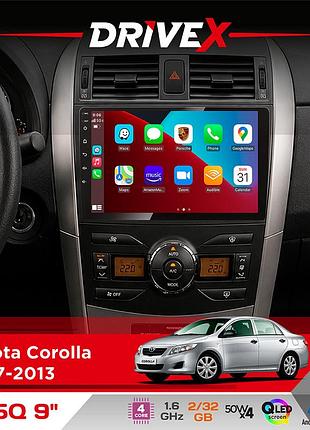 Штатна магнітола для toyota corolla 2007-2013 drivex un5 qled 9" android 4-ядерний 2+32гб 4x45w бездротовий carplay та androidauto