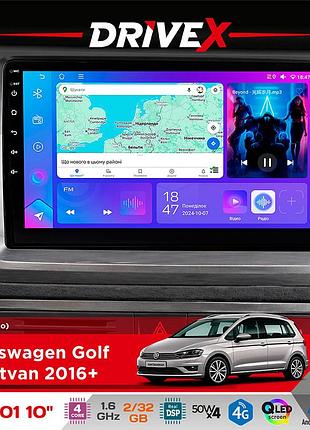 Штатна магнітола для volkswagen golf sportvan 2016+ drivex a-1001 10" android 4-ядерний 2+32гб 4x45w бездротовий carplay та