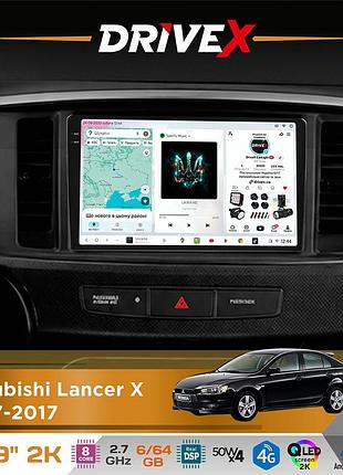 Штатная магнитола для mitsubishi lancer x 2007-2017 drivex s7 2k qled 9" android 8-ядерный 2.7ггц 6x64гб sim-карта 3g/4g ak7808 ab