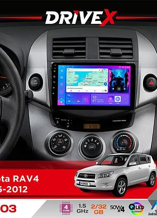 Штатная магнитола для toyota rav4 2006-2012 drivex a-903 qled 9" android 4-ядерный 2+32гб 4x50w(tda7851) беспроводной carplay и