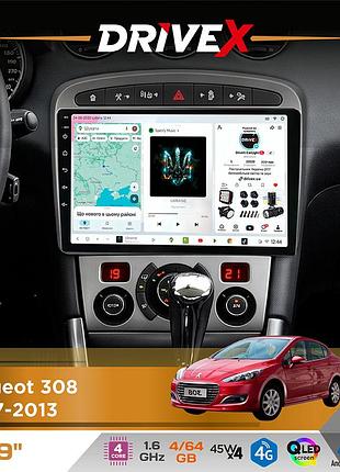 Штатная магнитола для peugeot 308 2007-2013 drivex s3 qled 9" android 8-ядерный 1.6ггц 4x64гб sim-карта 3g/4g 7388 4x45w asp