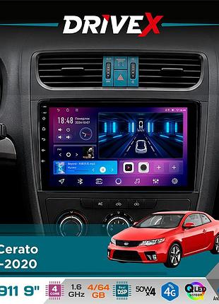 Штатная магнитола для kia cerato 2012-2020 drivex se-911 4+64гб qled 9" android 4-ядерный 4x50w(tda7851) dsp беспроводной carplay и