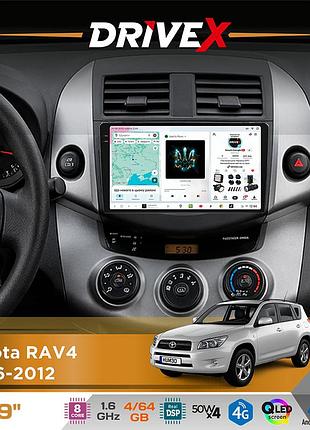 Штатна магнітола для toyota rav4 2006-2012 drivex s4 qled 9" android 8-ядерний 1.6ггц 4x64гб sim-картка 3g/4g tda7851 4x50w dsp