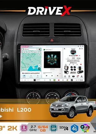 Штатна магнітола для mitsubishi l200 2015+ drivex s7 2k qled 9" android 8-ядерний 2.7ггц 6x64гб sim-картка 3g/4g ak7808 ab 4x50w