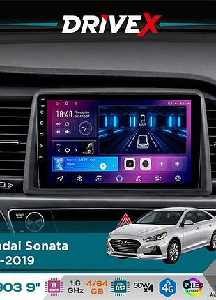 Штатна магнітола для hyundai sonata 2018-2019 drivex se-903 qled 9" android 8-ядерний 4+64гб sim-картка 3g/4g dsp 4x50w(tda7851)