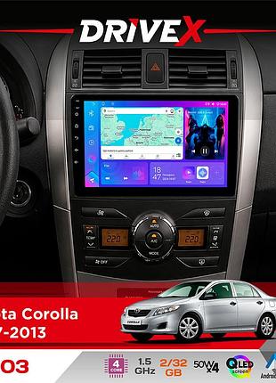Штатна магнітола для toyota corolla 2007-2013 drivex a-903 qled 9" android 4-ядерний 2+32гб 4x50w(tda7851) бездротовий carplay та