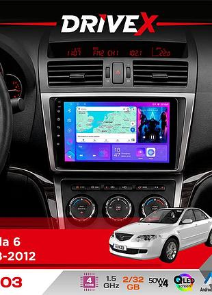 Штатная магнитола для mazda 6 2008-2012 drivex a-903 qled 9" android 4-ядерный 2+32гб 4x50w(tda7851) беспроводной carplay и