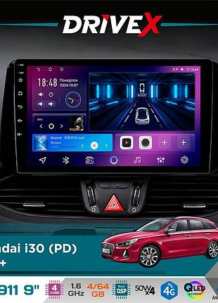 Штатная магнитола для hyundai i30 (pd) 2017+ drivex se-911 4+64гб qled 9" android 4-ядерный 4x50w(tda7851) dsp беспроводной carplay
