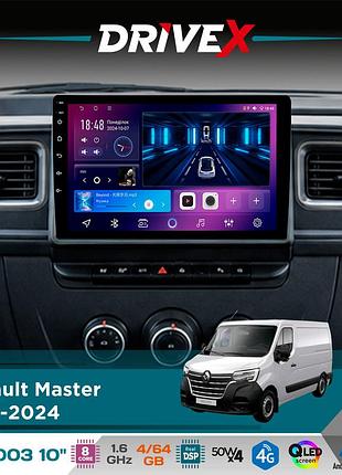 Штатна магнітола для renault master 2019-2024 drivex se-1003 qled 10" android 8-ядерний 4+64гб sim-картка 3g/4g dsp 4x50w(tda7851)