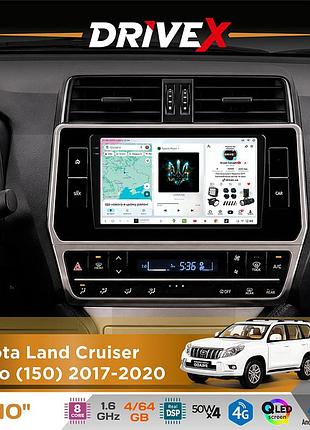Штатна магнітола для toyota land cruiser prado (150) 2017-2020 drivex s4 qled 10" android 8-ядерний 1.6ггц 4x64гб sim-картка 3g/4g