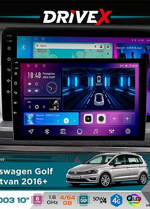 Штатная магнитола для volkswagen golf sportvan 2016+ drivex se-1003 qled 10" android 8-ядерный 4+64гб sim-карта 3g/4g dsp