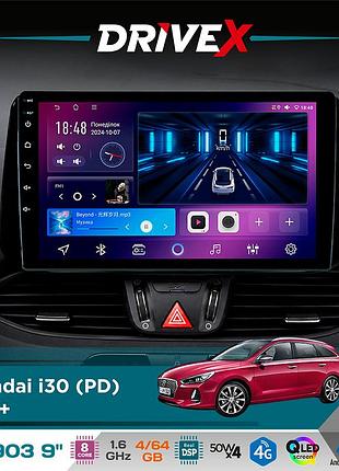 Штатна магнітола для hyundai i30 (pd) 2017+ drivex se-903 qled 9" android 8-ядерний 4+64гб sim-картка 3g/4g dsp 4x50w(tda7851)