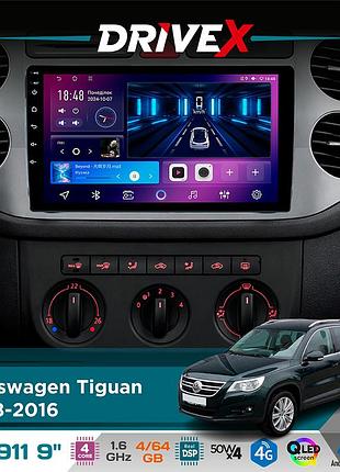 Штатна магнітола для volkswagen tiguan 2008-2016 drivex se-911 4+64гб qled 9" android 4-ядерний 4x50w(tda7851) dsp бездротовий
