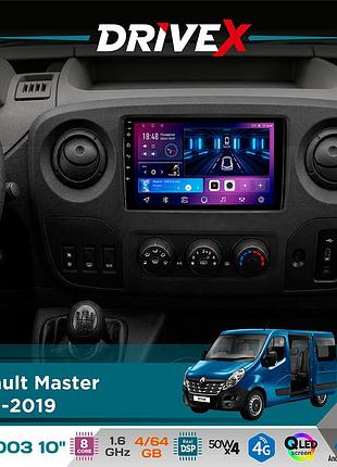 Штатна магнітола для renault master 2010-2019 drivex se-1003 qled 10" android 8-ядерний 4+64гб sim-картка 3g/4g dsp 4x50w(tda7851)