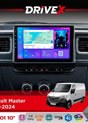 Штатная магнитола для renault master 2019-2024 drivex a-1001 10" android 4-ядерный 2+32гб 4x45w беспроводной carplay и androidauto