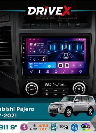 Штатная магнитола для mitsubishi pajero 2007-2021 drivex se-911 4+64гб qled 9" android 4-ядерный 4x50w(tda7851) dsp беспроводной