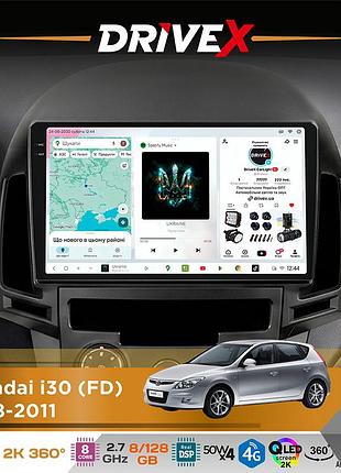 Штатная магнитола для hyundai i30 (fd) 2008-2011 drivex s7+ 2k qled 9" android 8-ядерный 2.7ггц 8x128гб sim-карта 3g/4g ak7808 ab