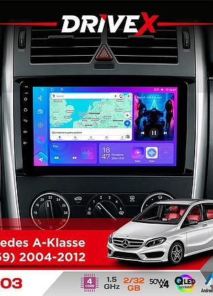 Штатная магнитола для mercedes a-klasse (w169) 2004-2012 drivex a-903 qled 9" android 4-ядерный 2+32гб 4x50w(tda7851) беспроводной