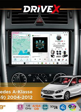 Штатная магнитола для mercedes a-klasse (w169) 2004-2012 drivex s4 qled 9" android 8-ядерный 1.6ггц 4x64гб sim-карта 3g/4g tda7851