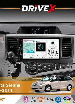 Штатная магнитола для toyota sienna 2010-2014 drivex s3 qled 8" с физическими кнопками android 8-ядерный 1.6ггц 4x64гб sim-карта