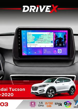 Штатная магнитола для hyundai tucson 2018-2020 drivex a-903 qled 9" android 4-ядерный 2+32гб 4x50w(tda7851) беспроводной carplay и