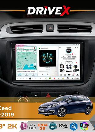 Штатная магнитола для kia ceed 2012-2019 drivex s7 2k qled 9" android 8-ядерный 2.7ггц 6x64гб sim-карта 3g/4g ak7808 ab 4x50w dsp