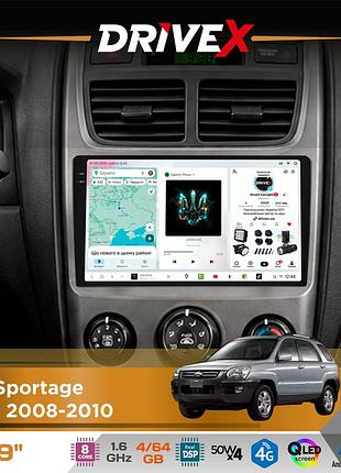 Штатная магнитола для kia sportage (km) 2008-2010 drivex s4 qled 9" android 8-ядерный 1.6ггц 4x64гб sim-карта 3g/4g tda7851 4x50w
