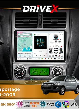 Штатная магнитола для kia sportage 2005-2009 drivex s7+ 2k qled 9" android 8-ядерный 2.7ггц 8x128гб sim-карта 3g/4g ak7808 ab