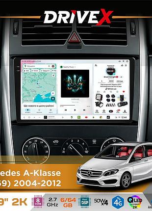 Штатная магнитола для mercedes a-klasse (w169) 2004-2012 drivex s7 2k qled 9" android 8-ядерный 2.7ггц 6x64гб sim-карта 3g/4g