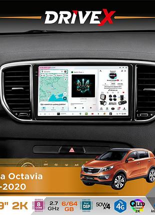 Штатная магнитола для kia sportage (ql) 2015-2018 drivex s7 2k qled 9" android 8-ядерный 2.7ггц 6x64гб sim-карта 3g/4g ak7808 ab