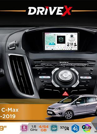 Штатная магнитола для ford c-max 2010-2019 drivex s4 qled 9" android 8-ядерный 1.6ггц 4x64гб sim-карта 3g/4g tda7851 4x50w dsp