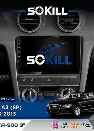 Штатная магнитола для audi a3 (8p) 2003-2013 sokill delta-900 9" android 4-ядерный 2+64гб 4x45w беспроводной carplay и androidauto