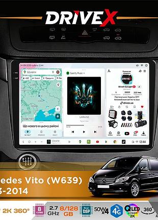 Штатная магнитола для mercedes vito (w639) 2003-2014 drivex s7+ 2k qled 10" android 8-ядерный 2.7ггц 8x128гб sim-карта 3g/4g