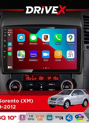 Штатная магнитола для kia sorento (xm) 2009-2012 drivex un8 qled 10" android 4-ядерный 2x32гб 4x45w беспроводной carplay и