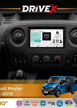 Штатная магнитола для renault master 2010-2019 drivex s4 qled 10" android 8-ядерный 1.6ггц 4x64гб sim-карта 3g/4g tda7851 4x50w