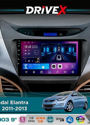 Штатная магнитола для hyundai elantra (md) 2011-2013 drivex se-903 qled 9" android 8-ядерный 4+64гб sim-карта 3g/4g dsp