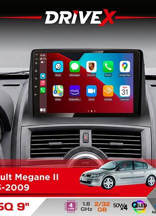 Штатная магнитола для renault megane ii 2003-2009 drivex un5 qled 9" android 4-ядерный 2+32гб 4x45w беспроводной carplay и