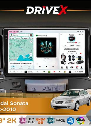Штатная магнитола для hyundai sonata 2008-2010 drivex s7 2k qled 9" android 8-ядерный 2.7ггц 6x64гб sim-карта 3g/4g ak7808 ab