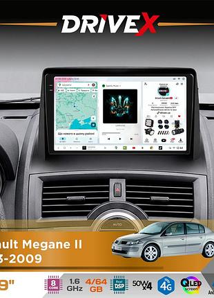 Штатная магнитола для renault megane ii 2003-2009 drivex s4 qled 9" android 8-ядерный 1.6ггц 4x64гб sim-карта 3g/4g tda7851 4x50w