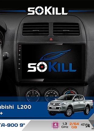 Штатная магнитола для mitsubishi l200 2015+ sokill delta-900 9" android 4-ядерный 2+64гб 4x45w беспроводной carplay и androidauto